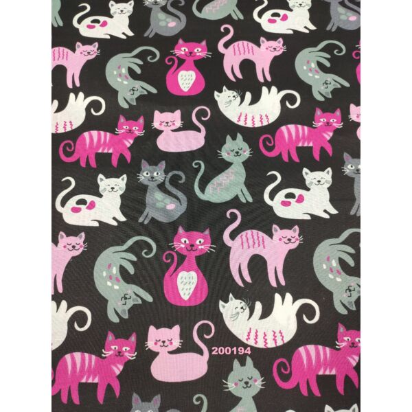 mintás pamutvászon /szürke-pink cicák (domborító cica 8cm × 8cm) /fekete