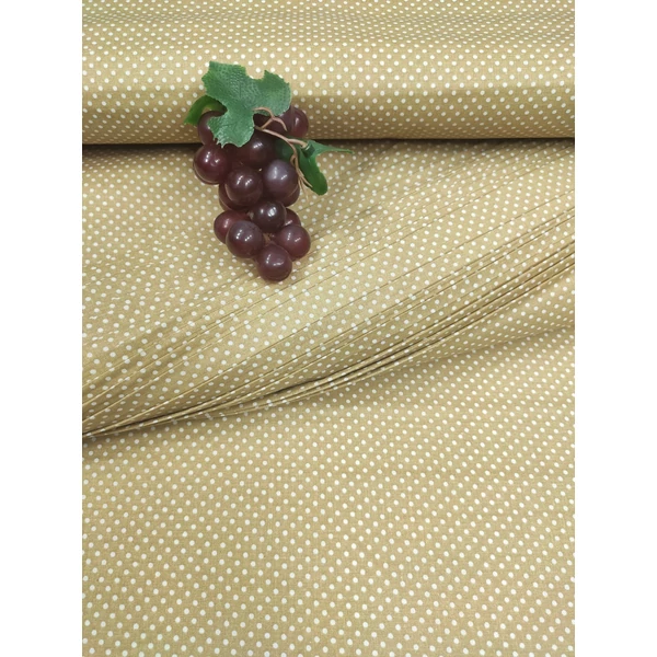 mintás pamutvászon /fehér pöttyös (2mm) /sötét drapp