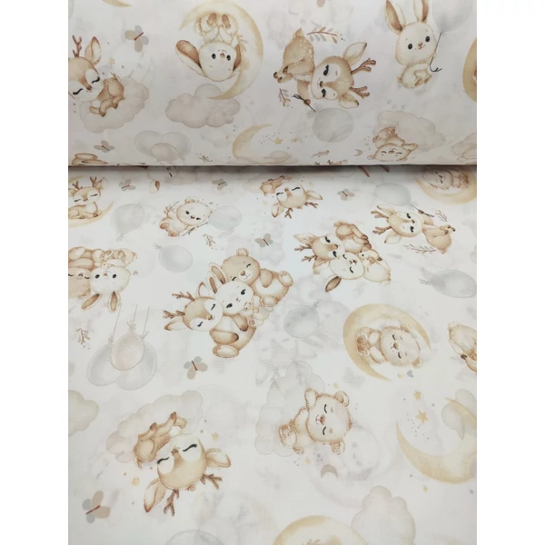 mintás pamutvászon /álmodó állatkölykök (szarvas lufival 11.2cm×8.3cm) /fehér