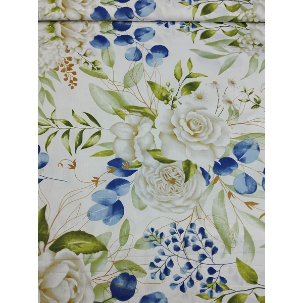 mintás pamutvászon /mesés csokrok (fehér rózsa 16,5cm×16,5cm) /fehér(FÉLMÉTER)