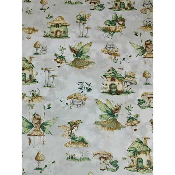 mintás pamutvászon /tündér csodaországban (tündér lámpással 15,5cm×15,5cm) /fehér-drapp