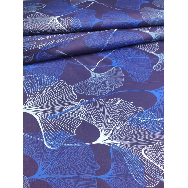 mintás pamutvászon /ginko biloba levelek (legnagyobb levél 35cm×61cm) /sötétkék /220cm széles