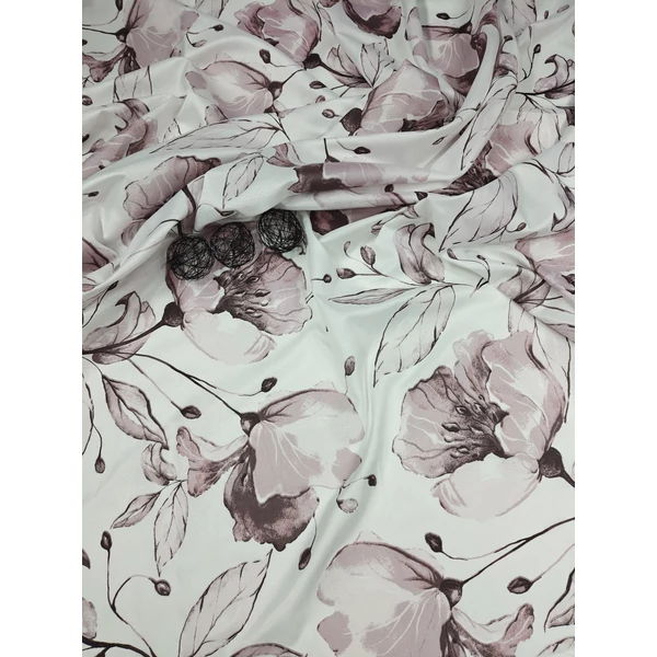 mintás microfiber /mályva virágzás (kinyílt virág 25cm×19cm) /fehér(FÉLMÉTER)