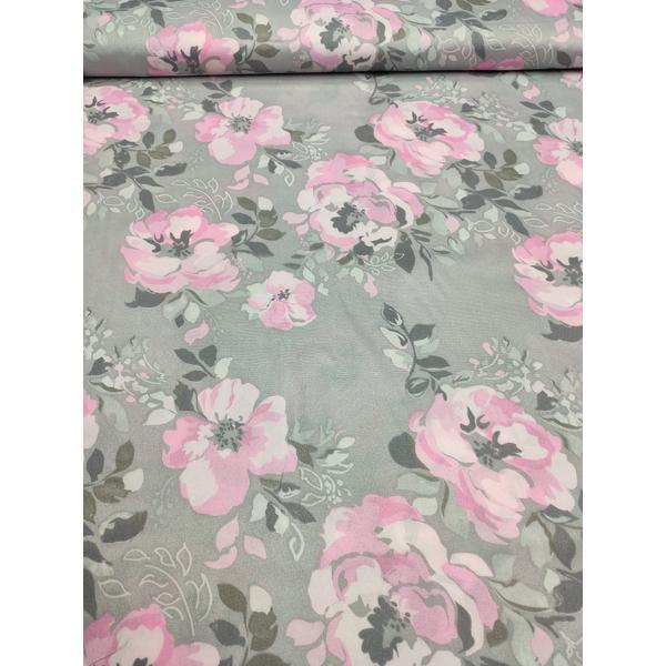 mintás microfiber /rózsaszín rózsák (rózsa feje 9.8cm×9.5cm) /világosszürke