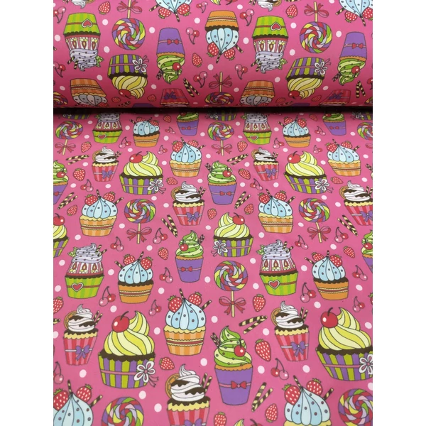 mintás fürdőruha jersey /desszert csodák (sárga habos Cupcake cseresznyével 4.9cm×4cm) /pink(FÉLMÉTER)