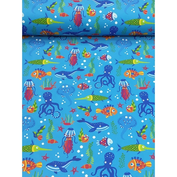 mintás fürdőruha jersey /élet a víz alatt (polip 4.8cm×6cm) /türkizék(FÉLMÉTER)