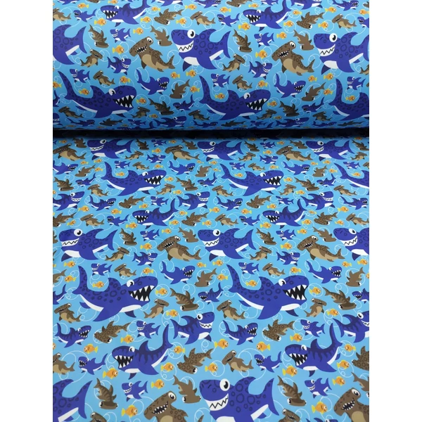 mintás fürdőruha jersey /cápa világ (legnagyobb 9.5cm×4.7cm) /türkizkék(FÉLMÉTER)