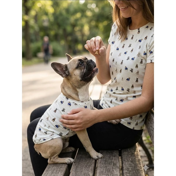 mintás 100% pamut jersey /divatos kutyusok (gördeszkás bulldog 1,7cm×2,1cm) /kék tűpöttyös