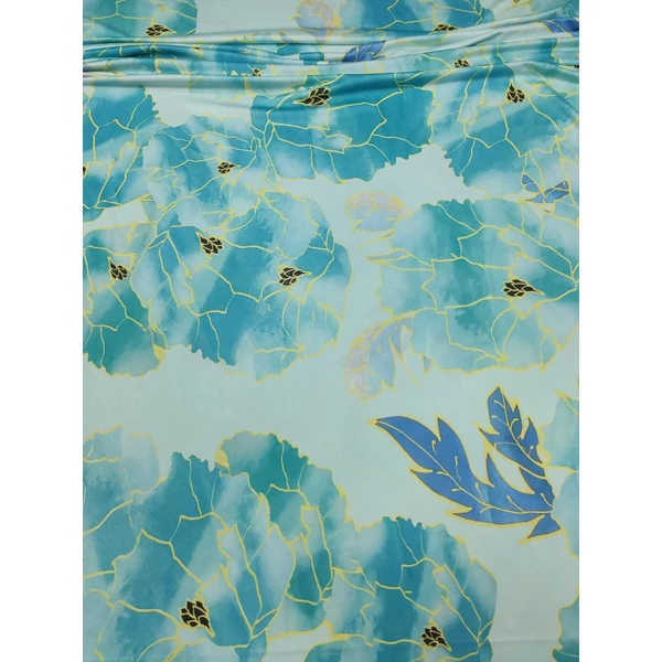 mintás venezia /hideg jersey /absztrakt nagy virágos (legnagyobb virág 19cm×15.6cm) /türkizkék-kék(FÉLMÉTER)