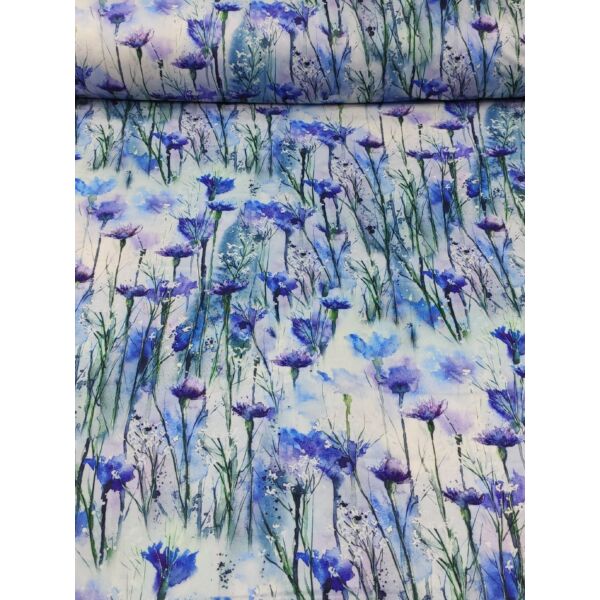 mintás venezia /hideg jersey /búzavirágok (egy virág feje 4cm×5cm) /kék-lila