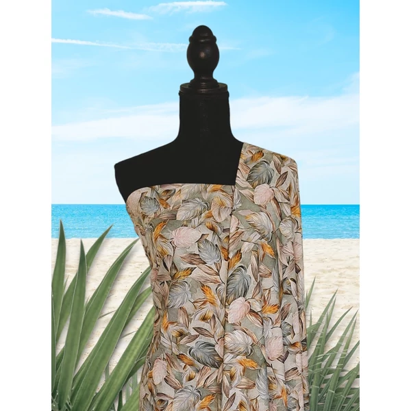 mintás elasztikus jersey DIGITAL PRINT/polyester /festett trópusi levelek (legnagyobb levél 7,5cm×4,5cm) /jéghegyzöld