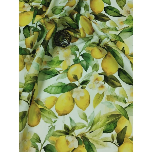 vízlepergetős mintás Sunshine anyag /citromliget (citrom 8cm×5,6cm) /törtfehér