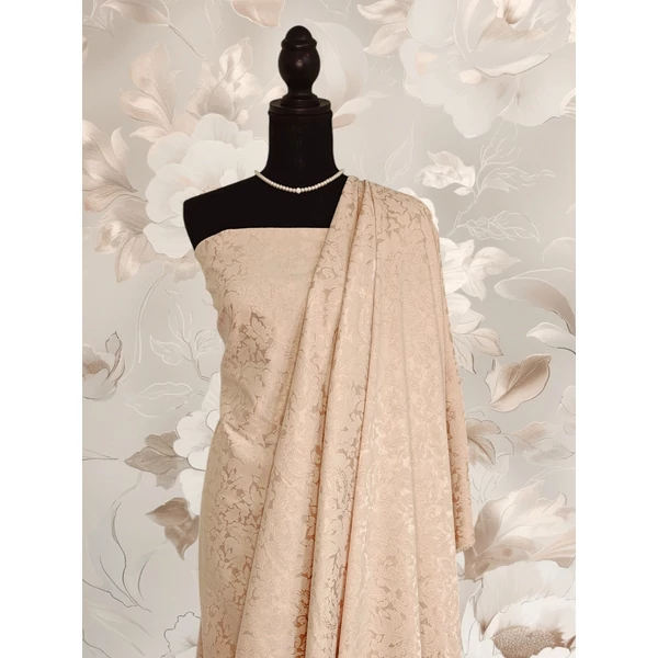 elasztikus jacquard szövet /elegáns virágok /drapp II.osztály