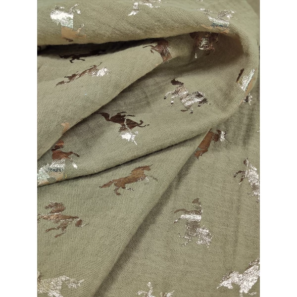 mintás pamut dupla géz /foil /lovak /khaki