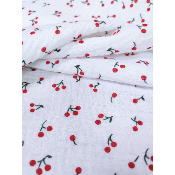 mintás pamut dupla géz /cseresznye (1cm*1cm) /fehér