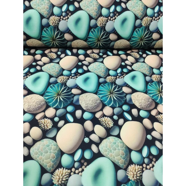vízlepergetős mintás vastag vászon /canvas /menta-drapp kavicsok (mozaikos kavics 6cm×4.5cm) /fekete