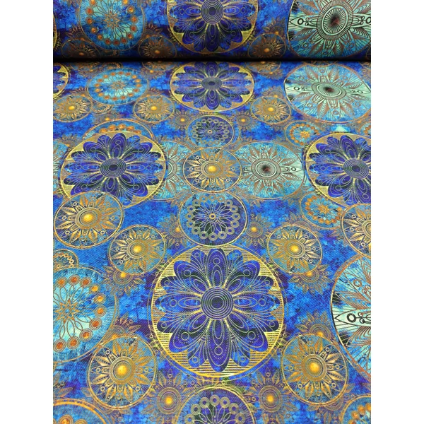 vízlepergetős mintás anyag /gyönyörű mandalák (királykék-arany mandala 10,8cm×10,8cm) /türkiz-királykék
