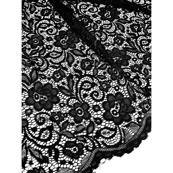 elasztikus bördűrös csipke /indás-rózsás (legnagyobb virág 5.9cm×6.2cm) /fekete