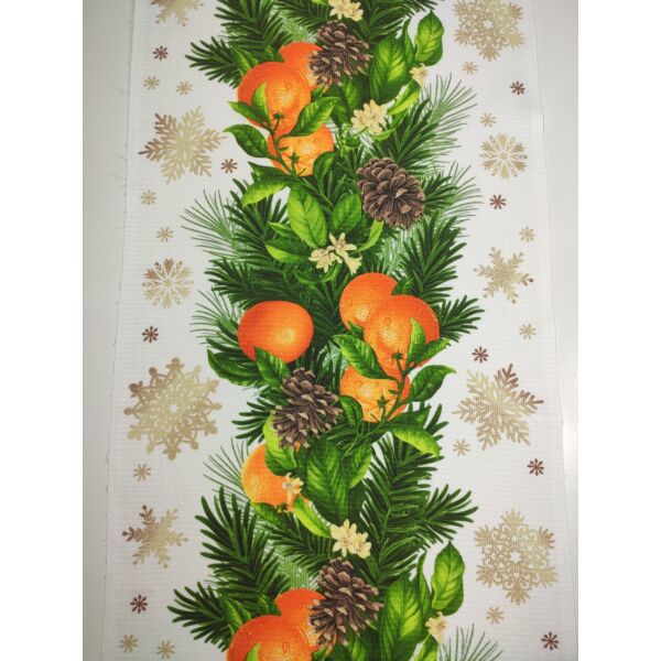 mintás darázs anyag /50cm széles /karácsonyi narancsos asztali dísz (narancs fürt 17.2cm×11.3cm) /fehér