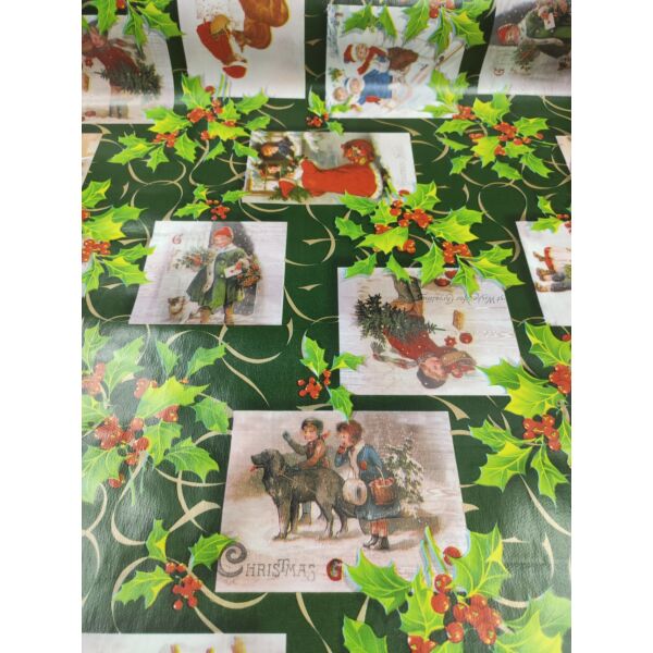 viaszos vászon /karácsonyi képeslapok fagyönggyel (fagyöngy 13cm×13cm) /sötétzöld