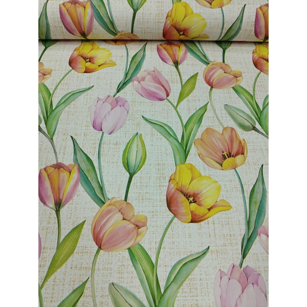 viaszos vászon /extra /tulipánok (rózsaszín tulipán fej (5,7cm×7,2cm) /fehér-drapp