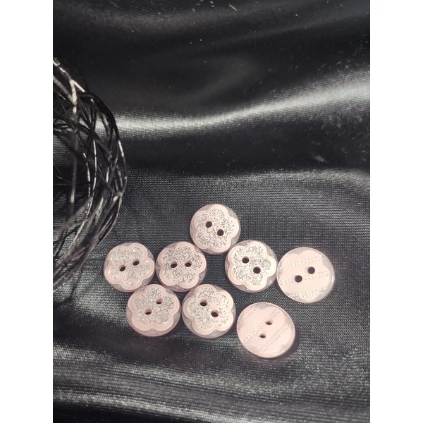 dekorációs műanyag gomb /glitteres virág (13mm) /rózsaszín-ezüst